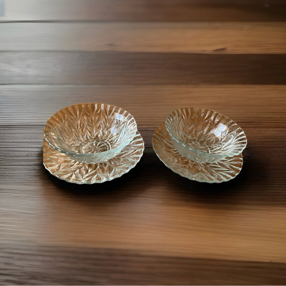 Snowflake Style Dessert Bowl Underplate Clear Set Of 2